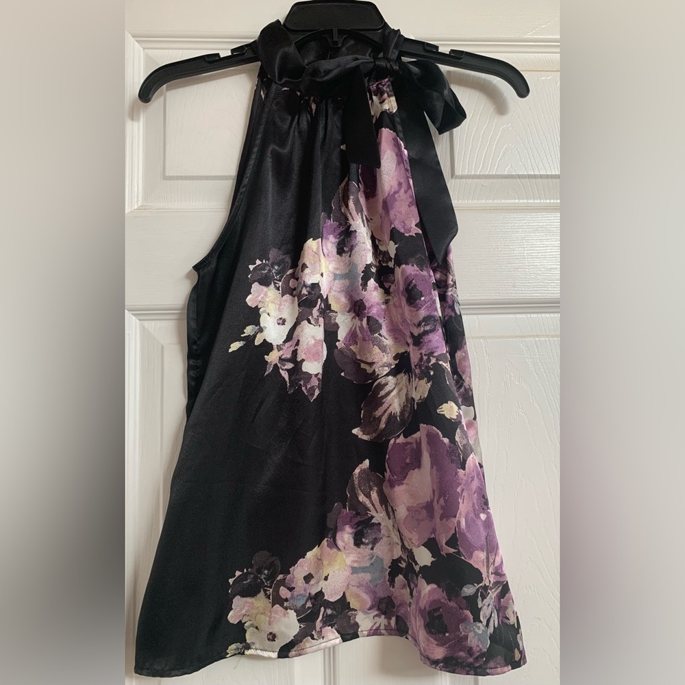 A. Byer Black & Purple Floral Halter Top. Size: Small